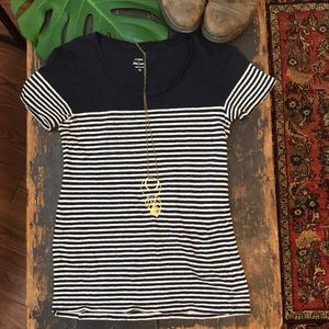 100% linen navy and white stripe j crew tee